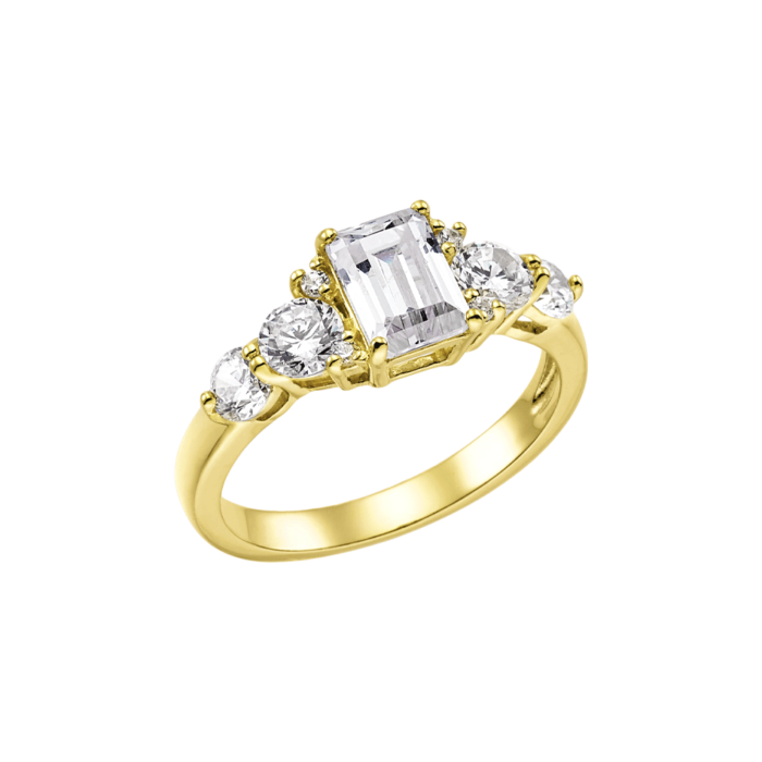 Vogue ring with square shaped zircon in gold-plated Silver 925