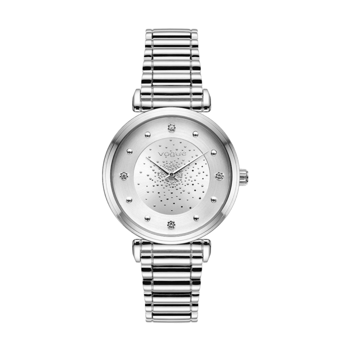 Vogue Bind watch silver metallic dial & white zircons