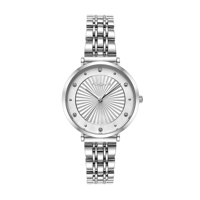 New Bliss white metallic colour dial, silver tone bracelet & six zircons, VOGUE