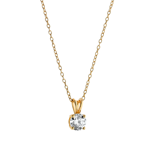 Vogue single stone pendant- necklace with round white zircon in gold-plated Silver 925