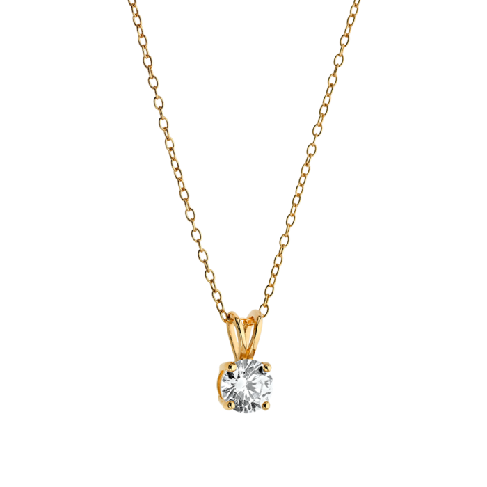 Vogue single stone pendant- necklace with round white zircon in gold-plated Silver 925