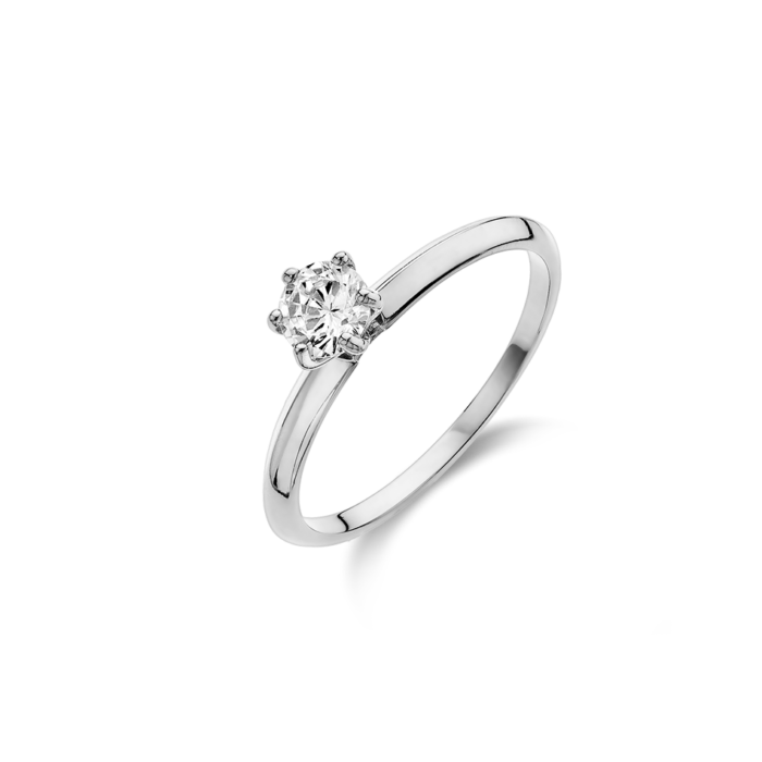 Vogue single stone ring thin with white round zircon in Silver 925