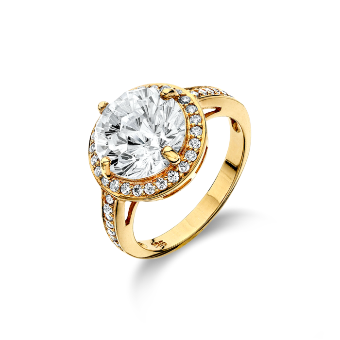 Vogue single stone rosette ring with round zircon in gold-plated Silver 925