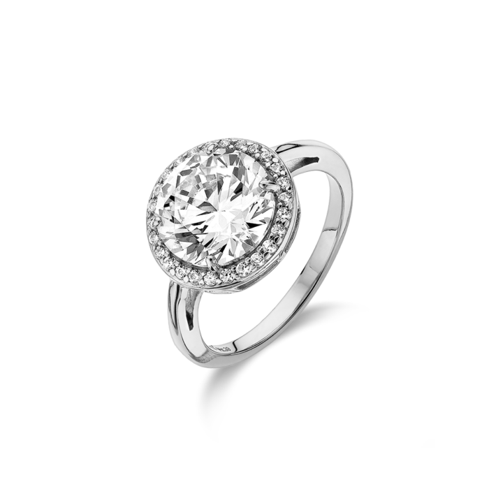 Vogue single stone rosette ring with white round zircon in Silver 925