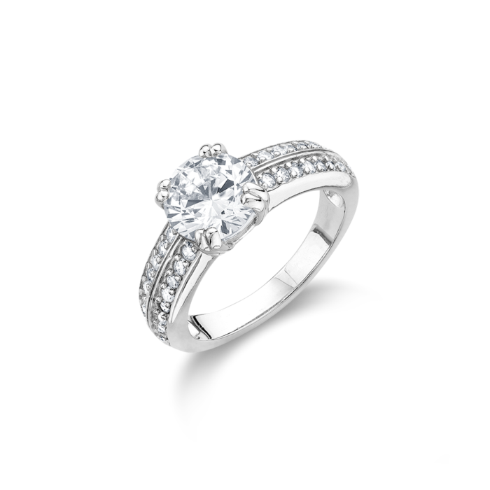 Vogue single stone ring with central white zircon and 20 mini zircons in Silver 925