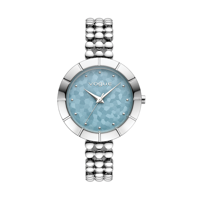 Vogue Grenoble watch baby blue 3Dimensional mosaic dial & silver stainless steel bracelet