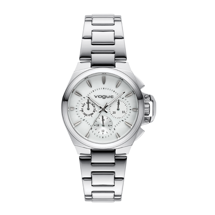 Vogue Etoile II watch silver stainless steel bracelet and iridescent mother of pearl white dial 100-meter waterproof