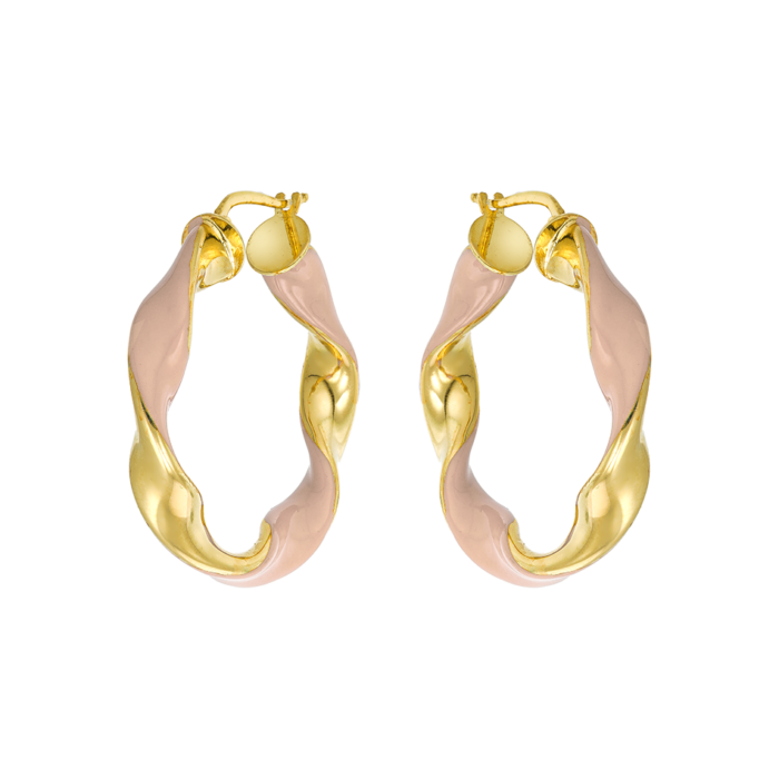 Vogue twisted hoop earrings with nude color enamel and gold-plated Silver 925