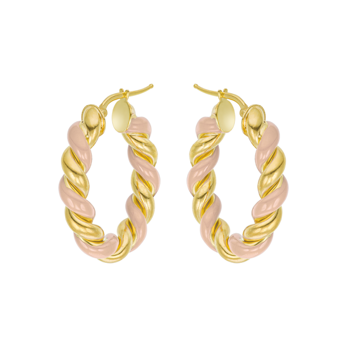 Vogue hoop earrings with ripples with nude color enamel and gold-plated Silver 925