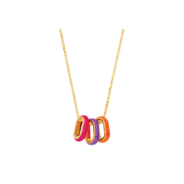 Vogue necklace with fuchsia, purple and orange color enamel in gold-plated Silver 925