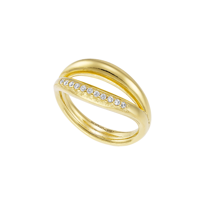 Vogue ring with white nano zircons in gold-plated Silver 925