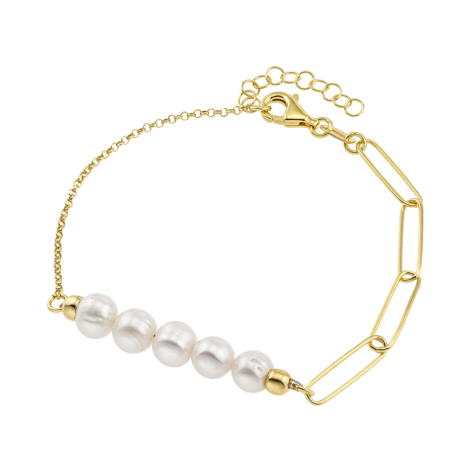 Bracelet, “Love” series with white pearls and links, Sterling Silver ...