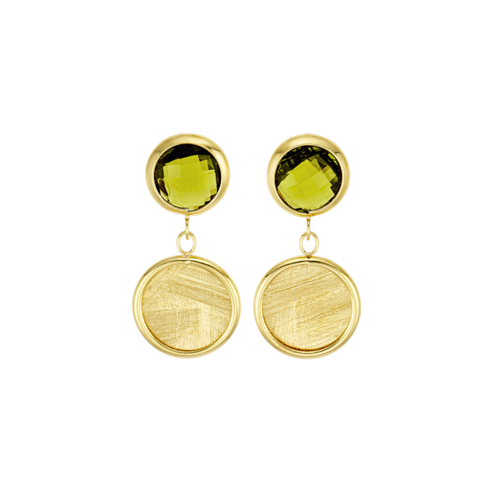 Drop earrings with olive-colored zircons in gold-plated Silver 925