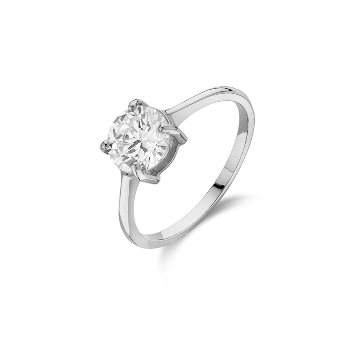 Vogue solitaire ring with a big central zircon stone in Silver 925