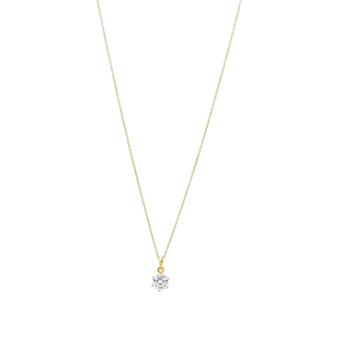 Vogue solitaire pendant with round white zircon in gold-plated Silver 925