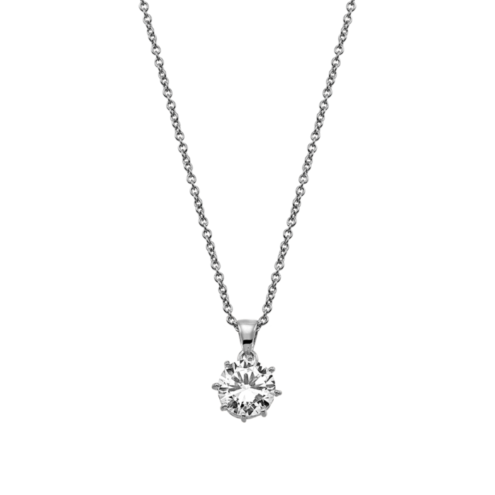 Vogue solitaire pendant with round white zircon in Silver 925