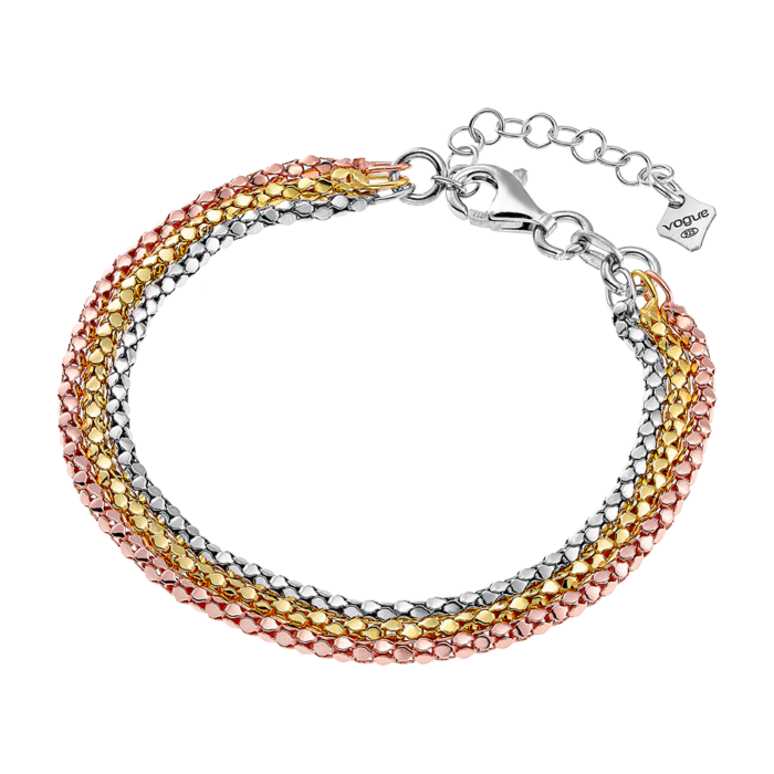 Vogue bracelet three chains in Silver 925, yellow & rose gold plating