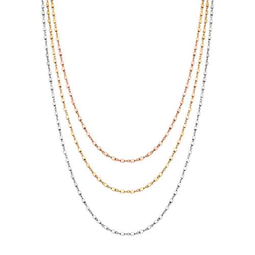 Vogue necklace three chains and square motif in Silver 925 and yellow & rose gold plating