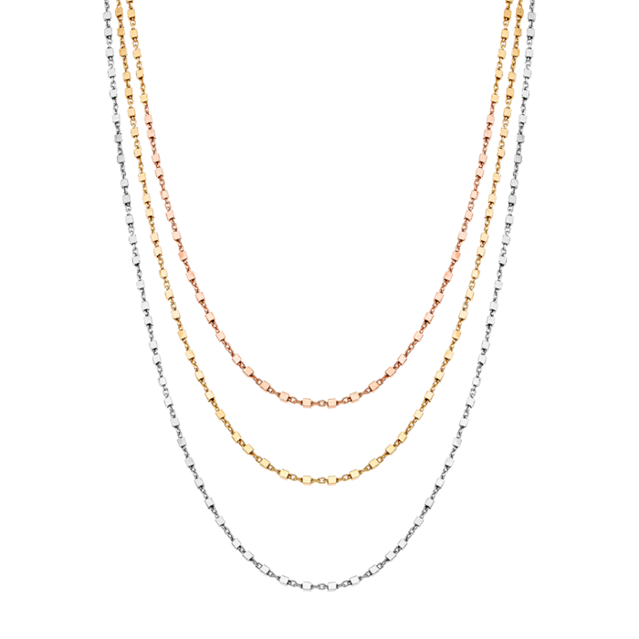 Vogue necklace three chains and square motif in Silver 925 and yellow & rose gold plating