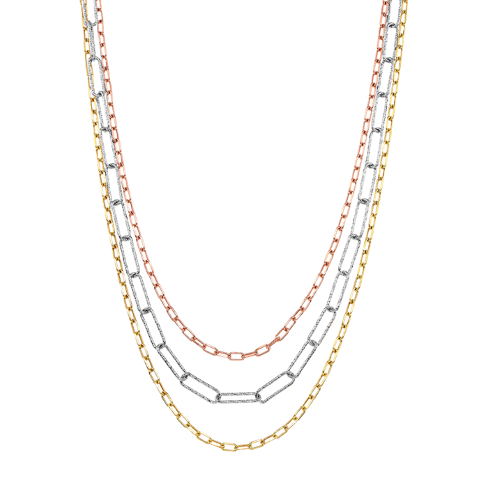 Vogue necklace three wide chains Silver 925 in yellow & rose gold plating