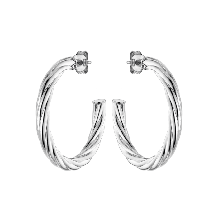 Vogue hoop earrings with ripples diameter 3cm in Silver 925