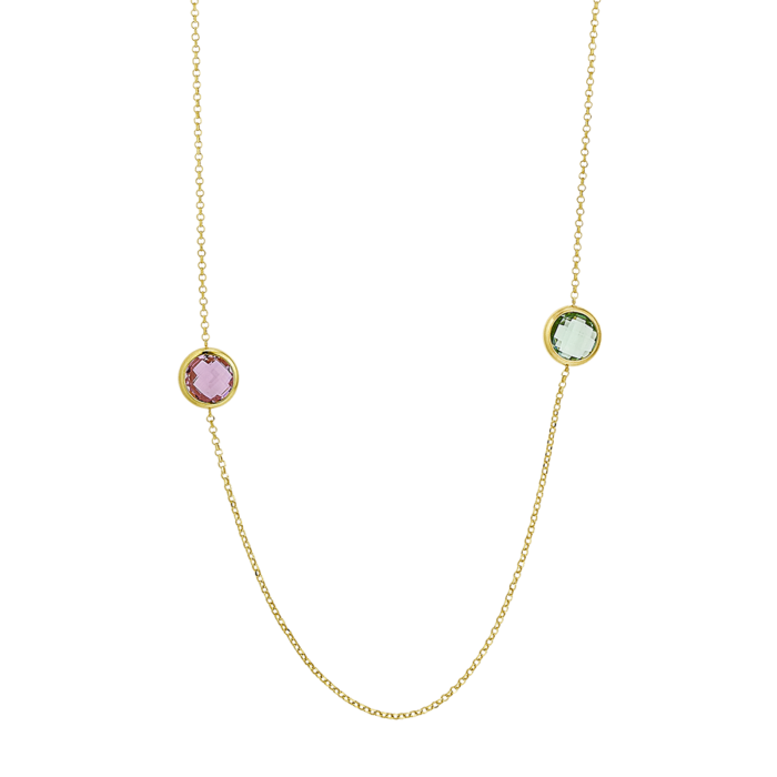 Vogue long necklace with  pink & light blue  zircons in gold-plated Silver 925