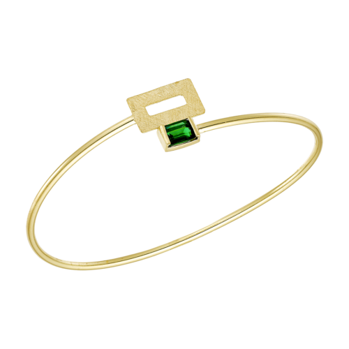 Vogue fixed bracelet with emerald green color stone in gold-plated Silver 925