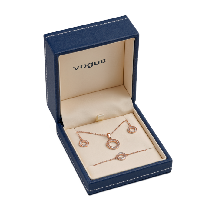 Vogue set bracelet-necklace- earrings in rose gold-plated Silver 925