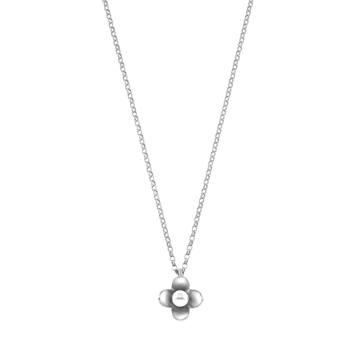 Vogue necklace with flower design and a white small pearl in Silver 925