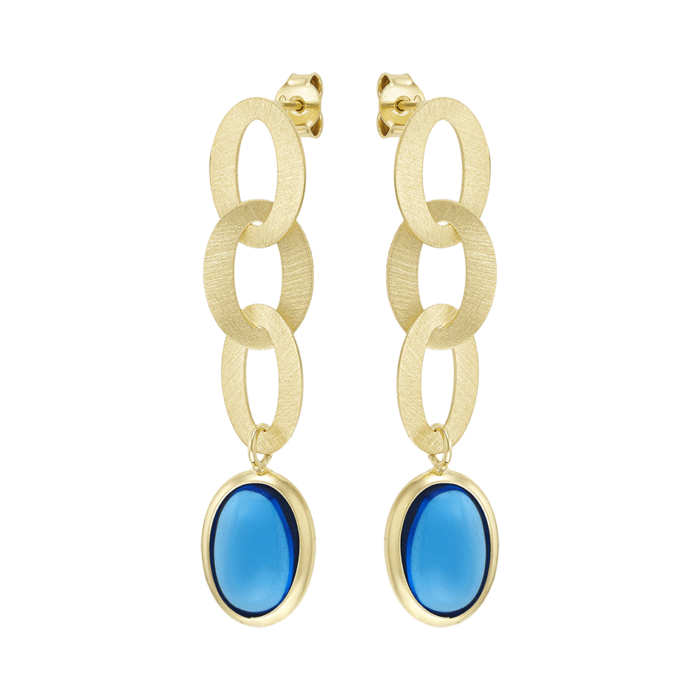 Vogue long earrings with blue coloured stones in gold-plated Silver 925