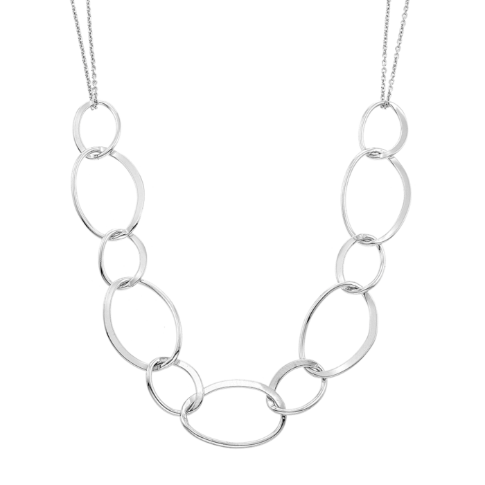 Vogue necklace with double chain and asymmetrical links in Silver 925