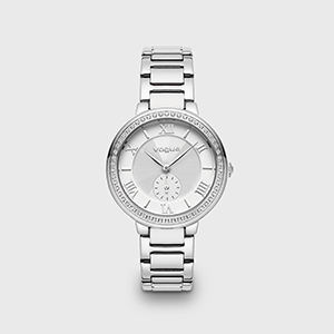 Vogue Elegant watch silver dial & white zircons and silver stainless steel bracelet