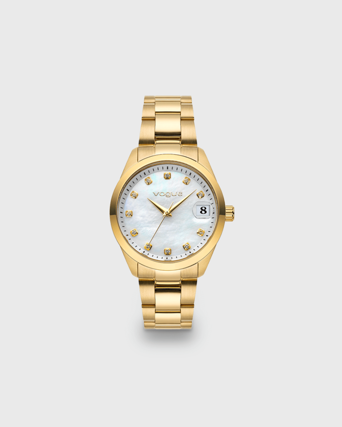 Vogue Reina watch white mother of pearl dial and gold stainless steel bracelet Diameter 34mm