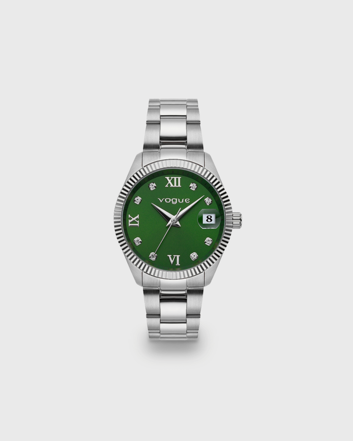 Vogue Reina watch green dial and silver stainless steel bracelet Diameter 34mm