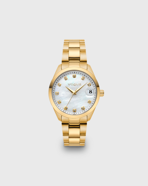 Vogue Reina medium watch white mother of pearl dial and gold stailnless steel bracelet Diameter 31mm