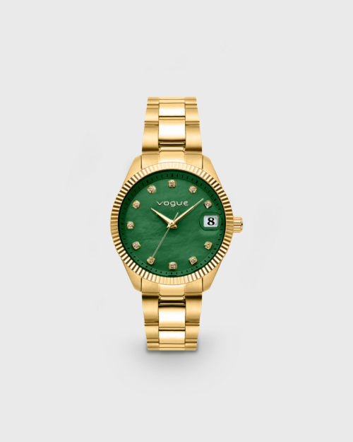 Vogue Reina medium watch, gold stainless steel bracelet and green mother of pearl dial