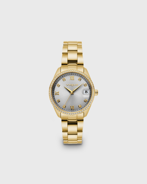 Vogue Reina mini watch, gold stainless steel bracelet and silver dial