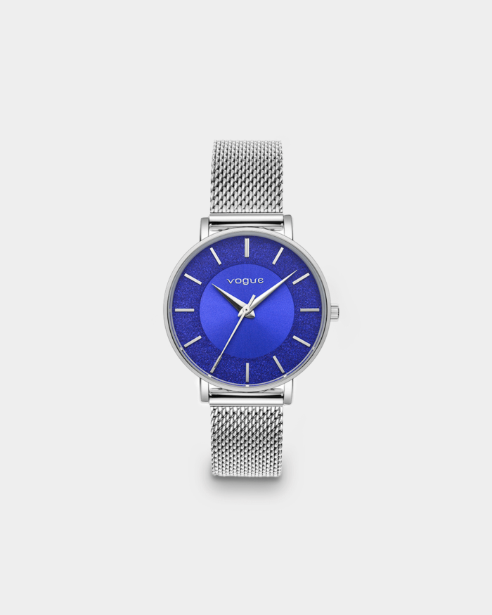 Vogue Iris watch, silver stainless steel bracelet and blue dial