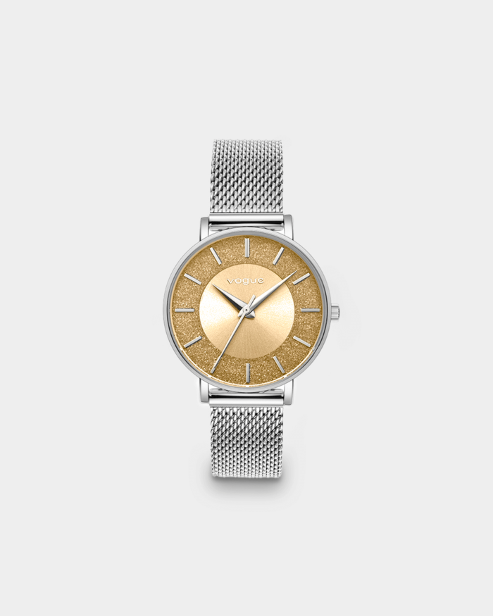 Vogue Iris watch, silver stainless steel bracelet and orange dial