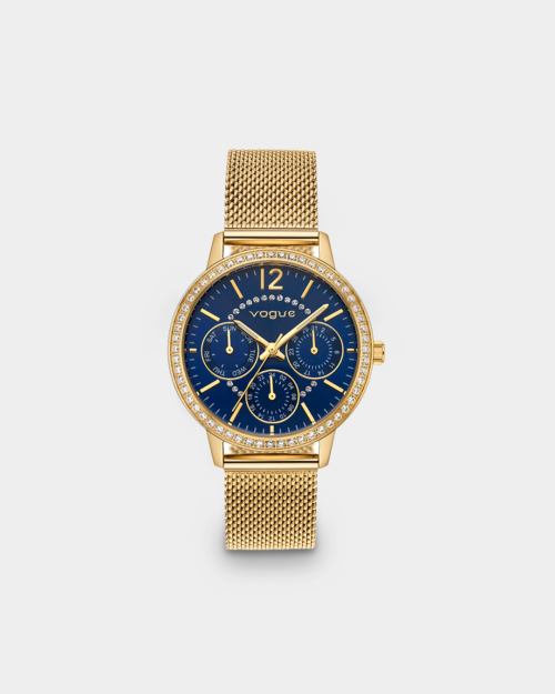 Vogue Louise watch, gold stainless steel bracelet and blue dial