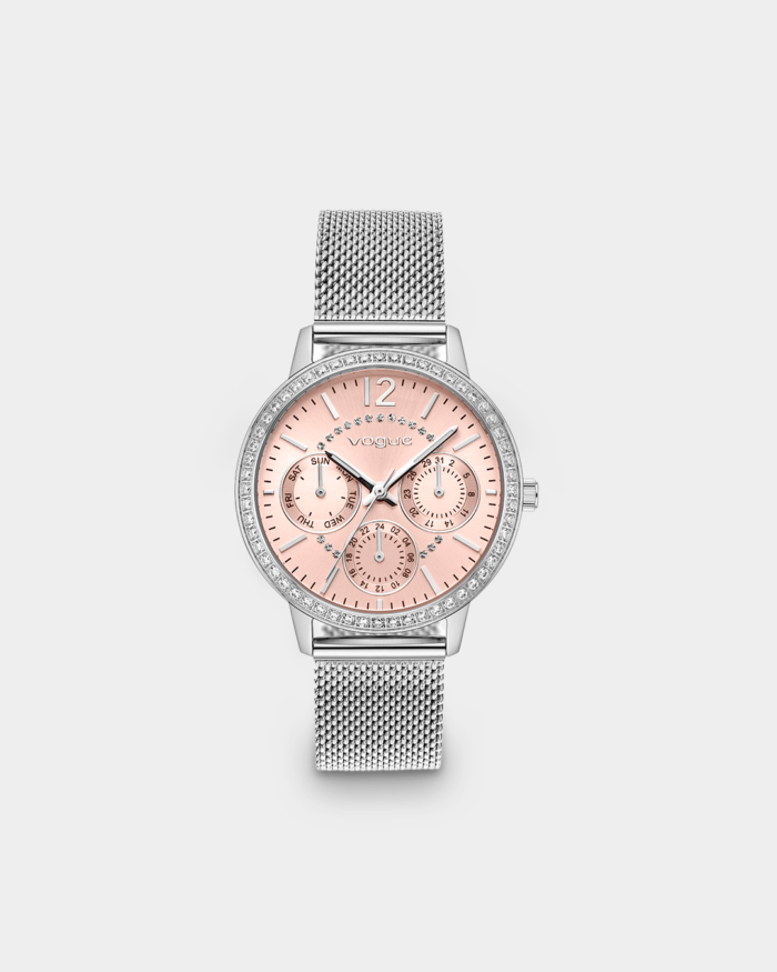 Vogue Louise watch, silver stainless steel bracelet and light rose dial