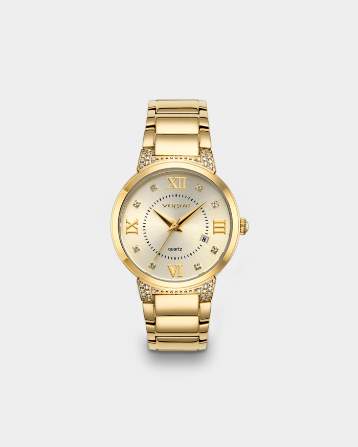 Vogue Valerie watch, gold stainless steel bracelet and champagne dial