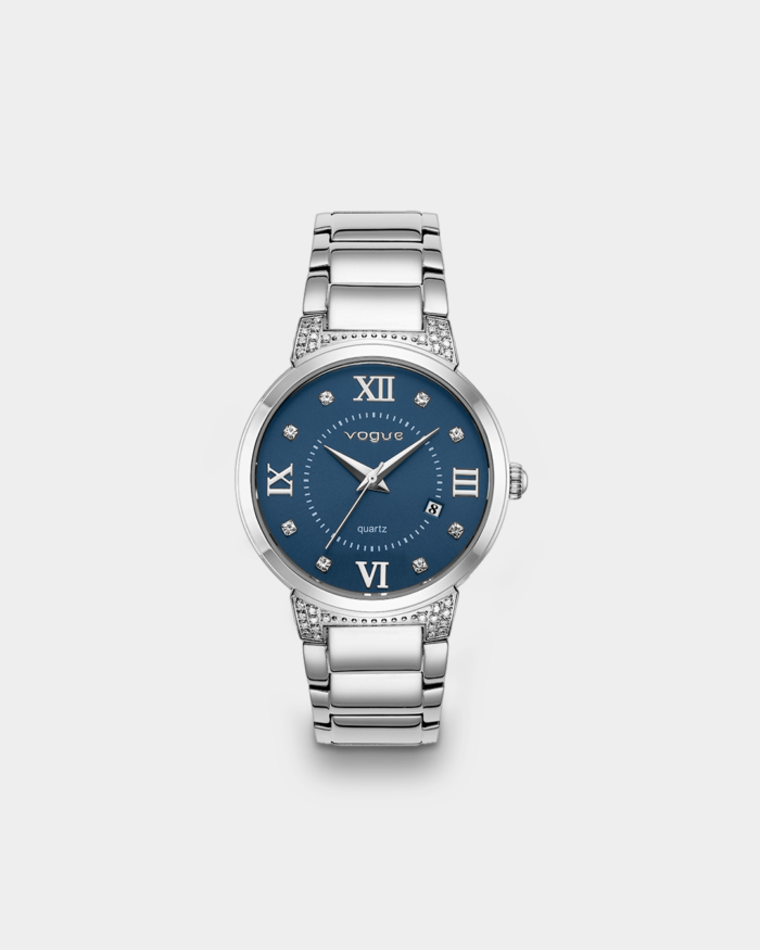 Vogue Valerie watch, silver stainless steel bracelet and blue dial