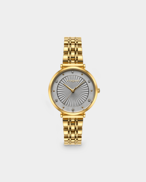 Vogue New Bliss watch, gold stainless steel bracelet and light grey dial