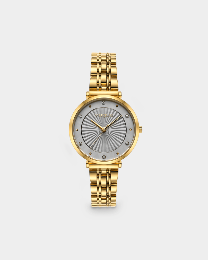 Vogue New Bliss watch, gold stainless steel bracelet and light grey dial