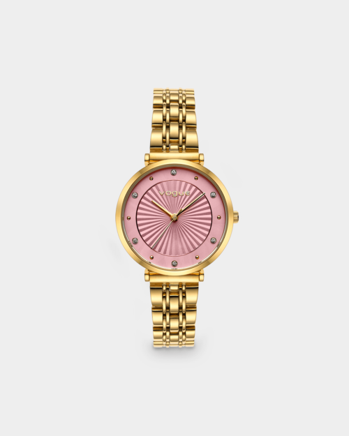 Vogue New Bliss watch, gold stainless steel bracelet and rose dial