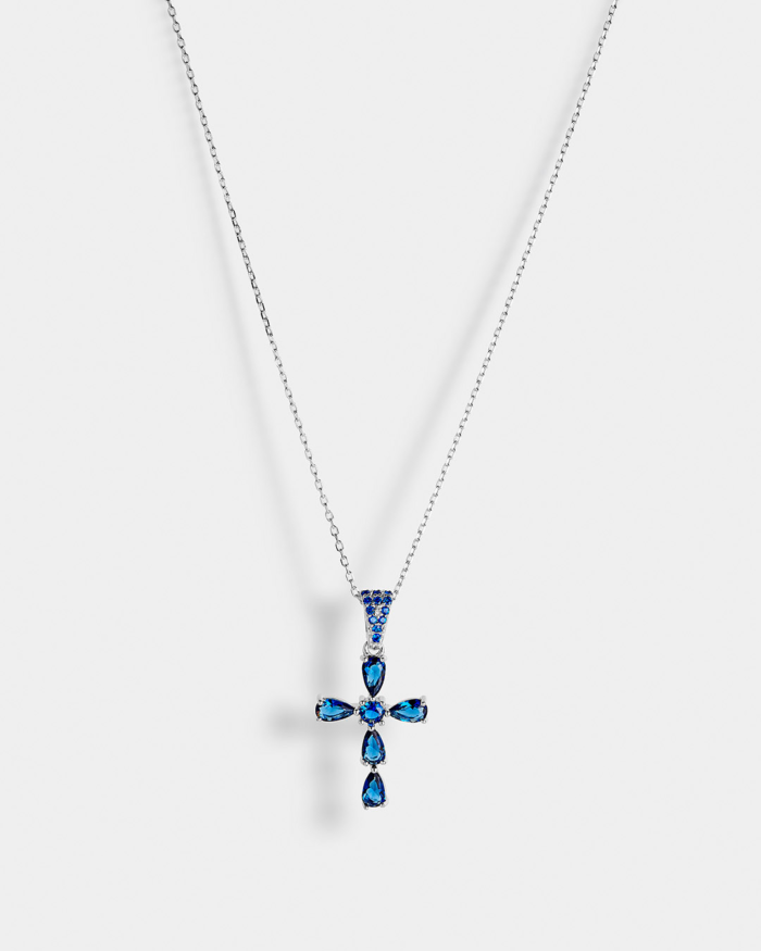 Vogue cross blue drop zircons in Silver 925