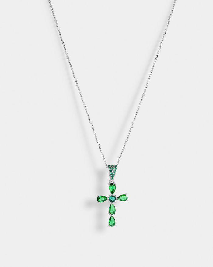 Vogue cross emerald drop zircons in Silver 925
