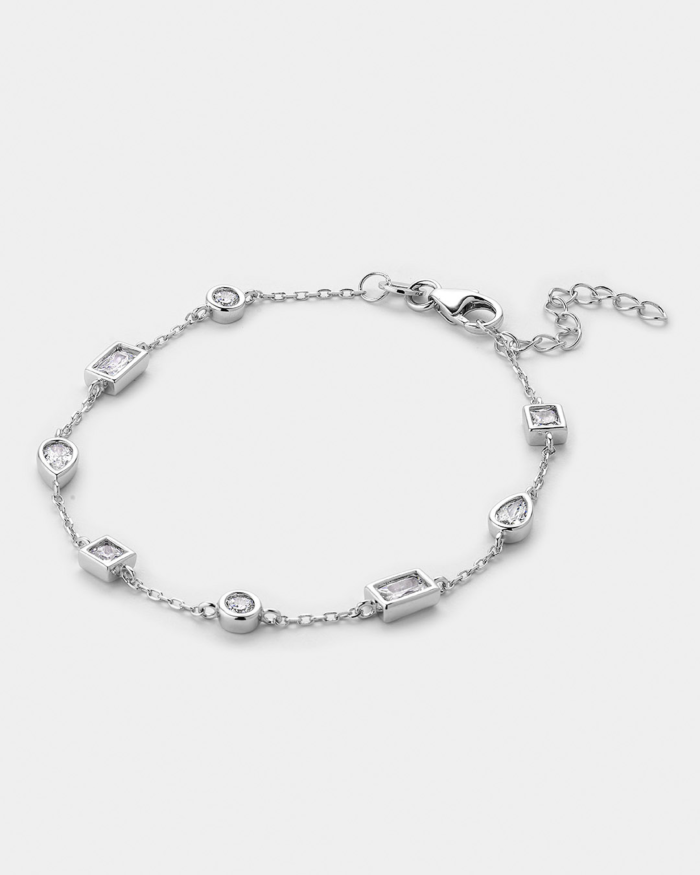 Vogue bracelet with fine chain & white zircons in Silver 925