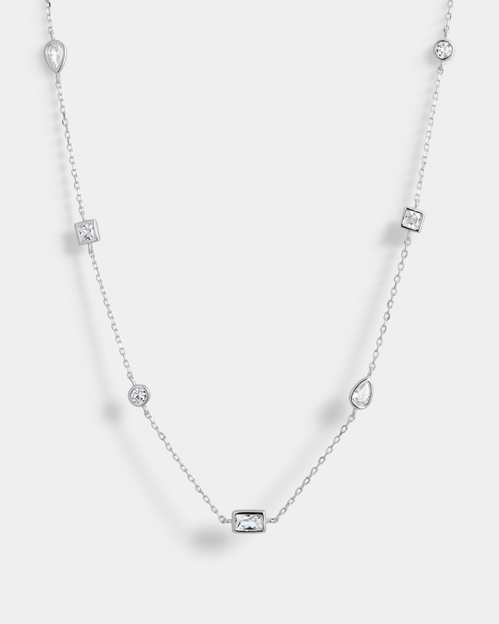 Vogue necklace with fine chain & white zircons in Silver 925